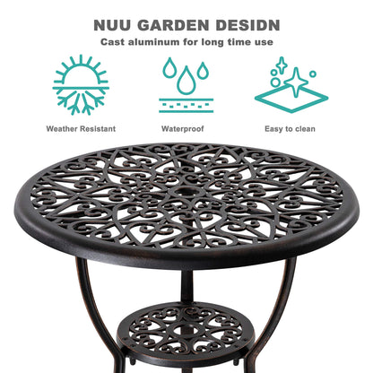NUU GARDEN 3 Piece Outdoor Bistro Set Cast Aluminum Patio Set Bistro Table Set Rustproof Patio Table and Chairs with Umbrella Hole for Backyard, Balcony, Front Porch, Black - CookCave