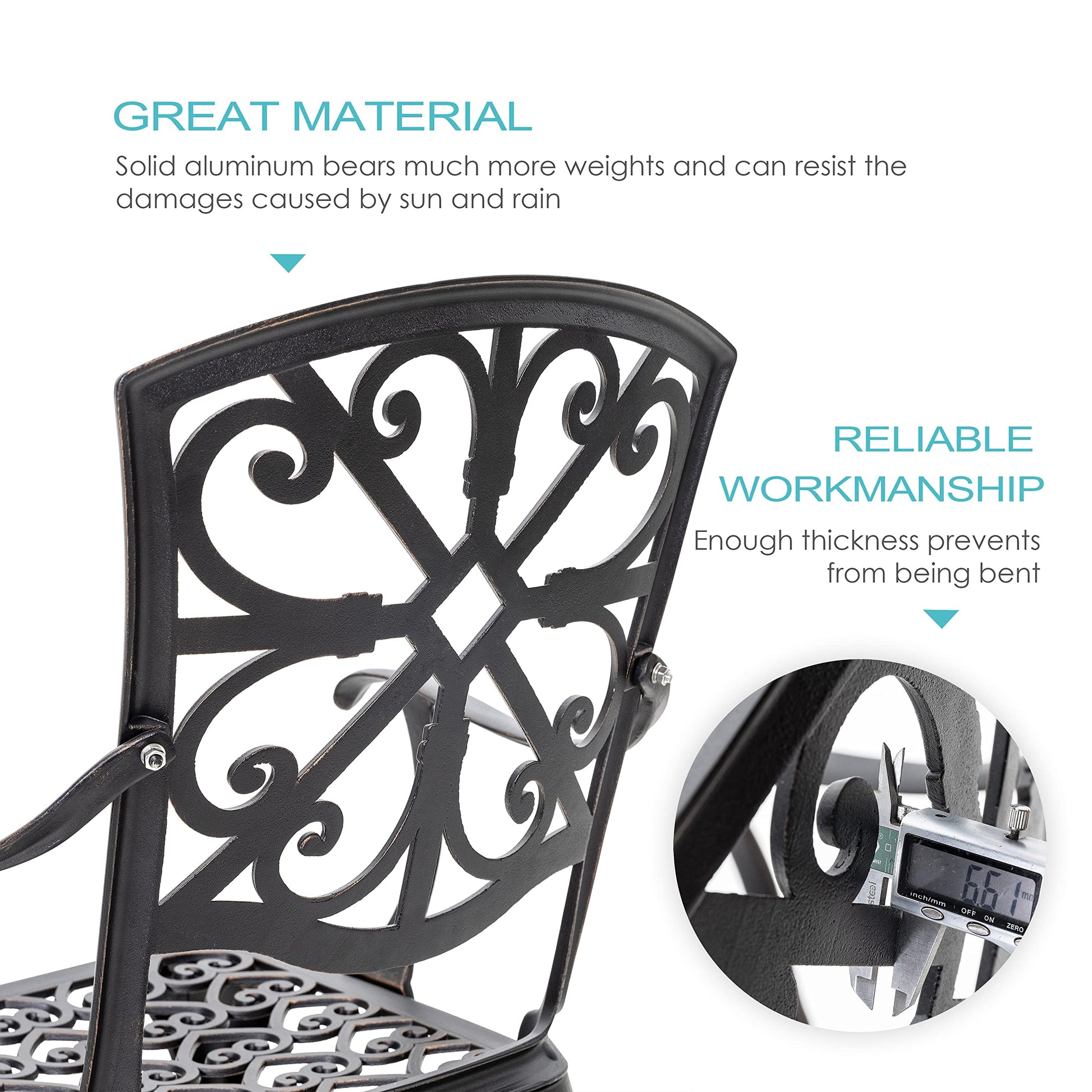 NUU GARDEN 3 Piece Outdoor Bistro Set Cast Aluminum Patio Set Bistro Table Set Rustproof Patio Table and Chairs with Umbrella Hole for Backyard, Balcony, Front Porch, Black - CookCave