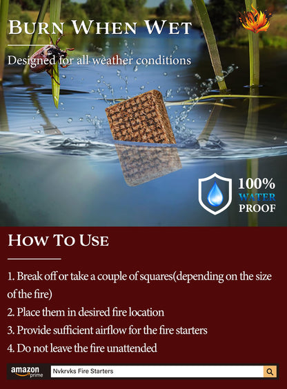 Nvkrvks Fire Starter, Easy-Burning Fire Starter Squares for Wood Stoves, Campfires, Grill Pit and Fireplace, Natural & Waterproof BBQ Fire Starters, 64 Mini Square - CookCave