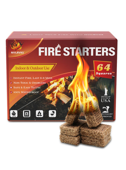 Nvkrvks Fire Starter, Easy-Burning Fire Starter Squares for Wood Stoves, Campfires, Grill Pit and Fireplace, Natural & Waterproof BBQ Fire Starters, 64 Mini Square - CookCave
