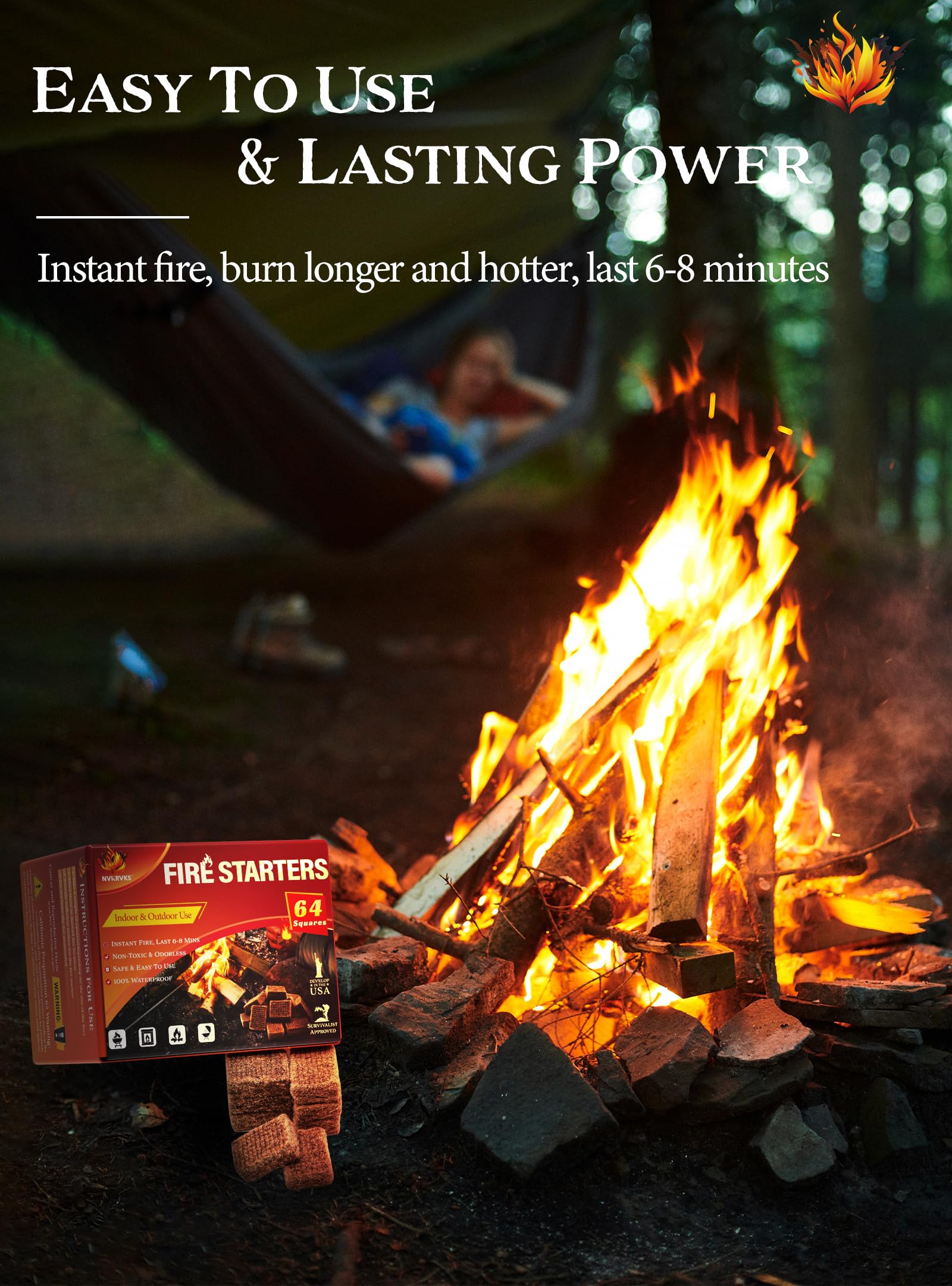 Nvkrvks Fire Starter, Easy-Burning Fire Starter Squares for Wood Stoves, Campfires, Grill Pit and Fireplace, Natural & Waterproof BBQ Fire Starters, 64 Mini Square - CookCave