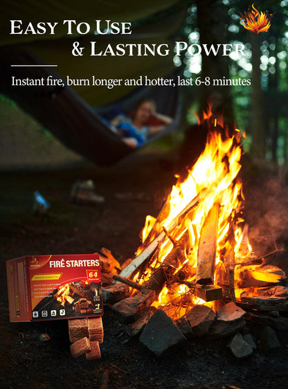 Nvkrvks Fire Starter, Easy-Burning Fire Starter Squares for Wood Stoves, Campfires, Grill Pit and Fireplace, Natural & Waterproof BBQ Fire Starters, 64 Mini Square - CookCave