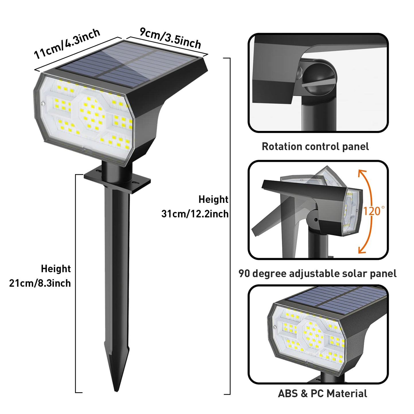 NYMPHY Solar Lights Outdoor Waterproof IP68, 56 LED 3 Lighting Modes Solar Powered Garden Yard Spot Solar Lights for Outside Landscape- 4 Pack (Cool White) - CookCave