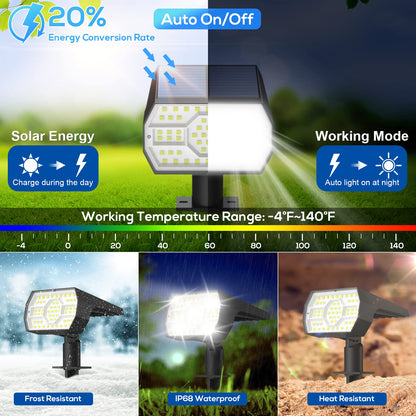 NYMPHY Solar Lights Outdoor Waterproof IP68, 56 LED 3 Lighting Modes Solar Powered Garden Yard Spot Solar Lights for Outside Landscape- 4 Pack (Cool White) - CookCave