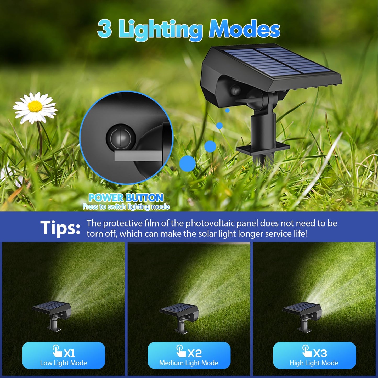 NYMPHY Solar Lights Outdoor Waterproof IP68, 56 LED 3 Lighting Modes Solar Powered Garden Yard Spot Solar Lights for Outside Landscape- 4 Pack (Cool White) - CookCave