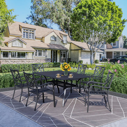 Oakcloud 60"x37" Patio Dining Table, Outdoor Metal Rectangular Table Patio Furniture Classic Black Table with 1.57" Umbrella Hole, for Garden Backyard Poolside Deck - CookCave