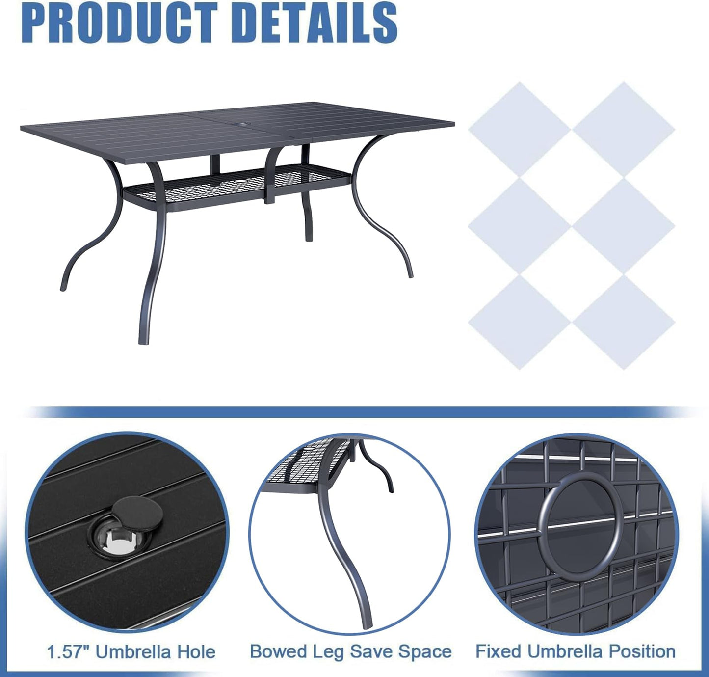 Oakcloud 60"x37" Patio Dining Table, Outdoor Metal Rectangular Table Patio Furniture Classic Black Table with 1.57" Umbrella Hole, for Garden Backyard Poolside Deck - CookCave