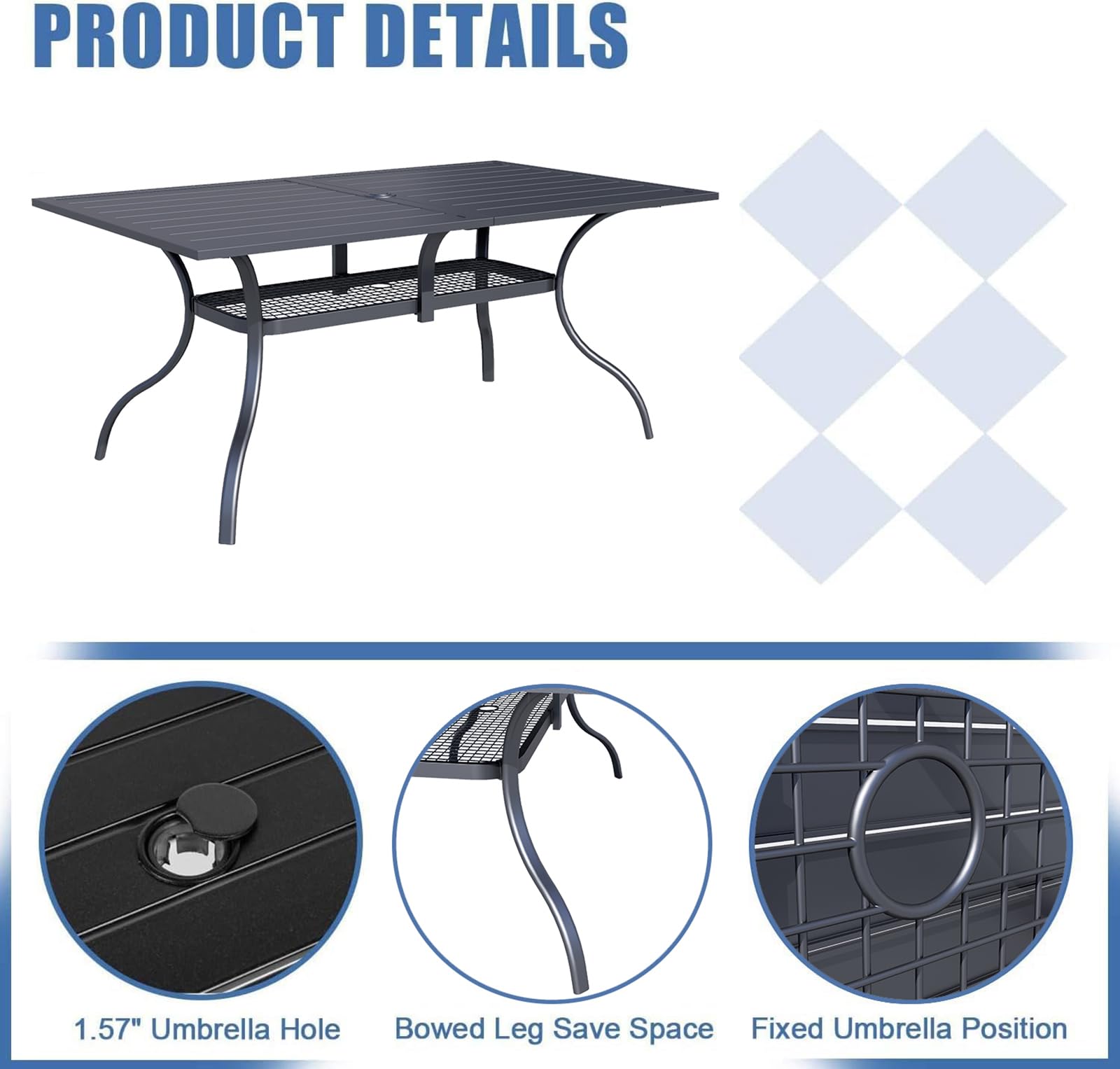 Oakcloud 60"x37" Patio Dining Table, Outdoor Metal Rectangular Table Patio Furniture Classic Black Table with 1.57" Umbrella Hole, for Garden Backyard Poolside Deck - CookCave