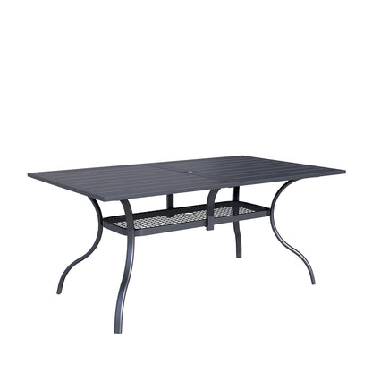 Oakcloud 60"x37" Patio Dining Table, Outdoor Metal Rectangular Table Patio Furniture Classic Black Table with 1.57" Umbrella Hole, for Garden Backyard Poolside Deck - CookCave