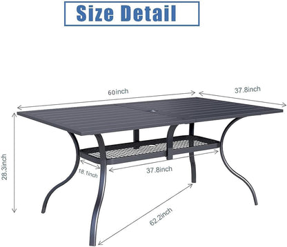 Oakcloud 60"x37" Patio Dining Table, Outdoor Metal Rectangular Table Patio Furniture Classic Black Table with 1.57" Umbrella Hole, for Garden Backyard Poolside Deck - CookCave