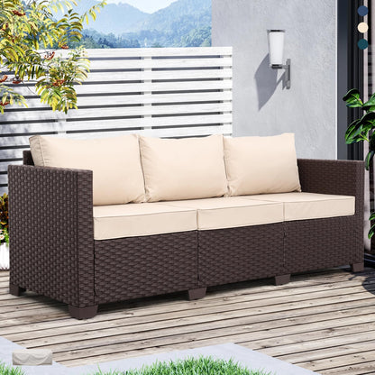 Oasishine Patio Furniture 3-seat Sofa Wicker Outdoor Furniture Outdoor Couch Deep Seat Hight Backrest Non-Slip Cushions, Khaki - CookCave