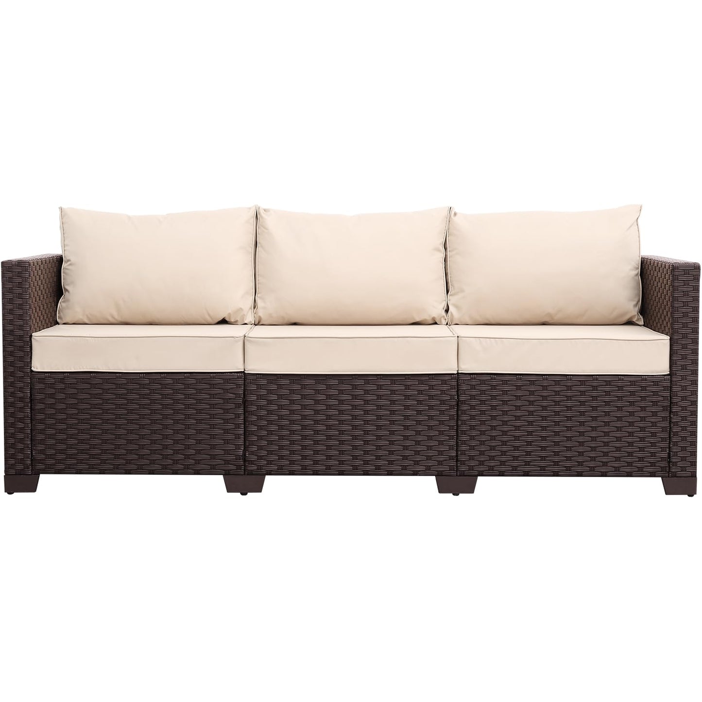 Oasishine Patio Furniture 3-seat Sofa Wicker Outdoor Furniture Outdoor Couch Deep Seat Hight Backrest Non-Slip Cushions, Khaki - CookCave