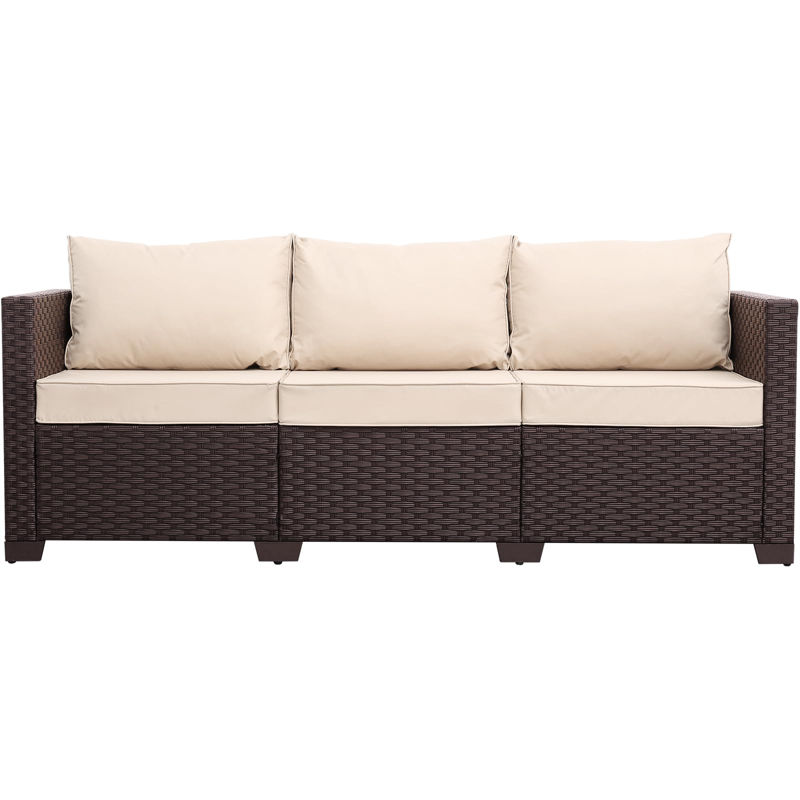Oasishine Patio Furniture 3-seat Sofa Wicker Outdoor Furniture Outdoor Couch Deep Seat Hight Backrest Non-Slip Cushions, Khaki - CookCave