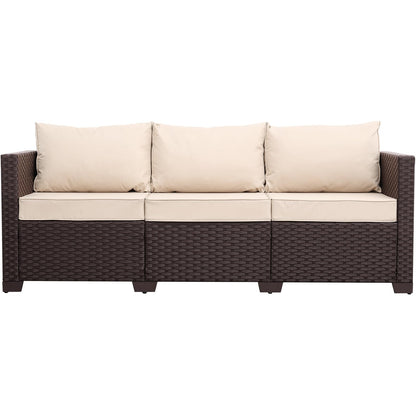 Oasishine Patio Furniture 3-seat Sofa Wicker Outdoor Furniture Outdoor Couch Deep Seat Hight Backrest Non-Slip Cushions, Khaki - CookCave