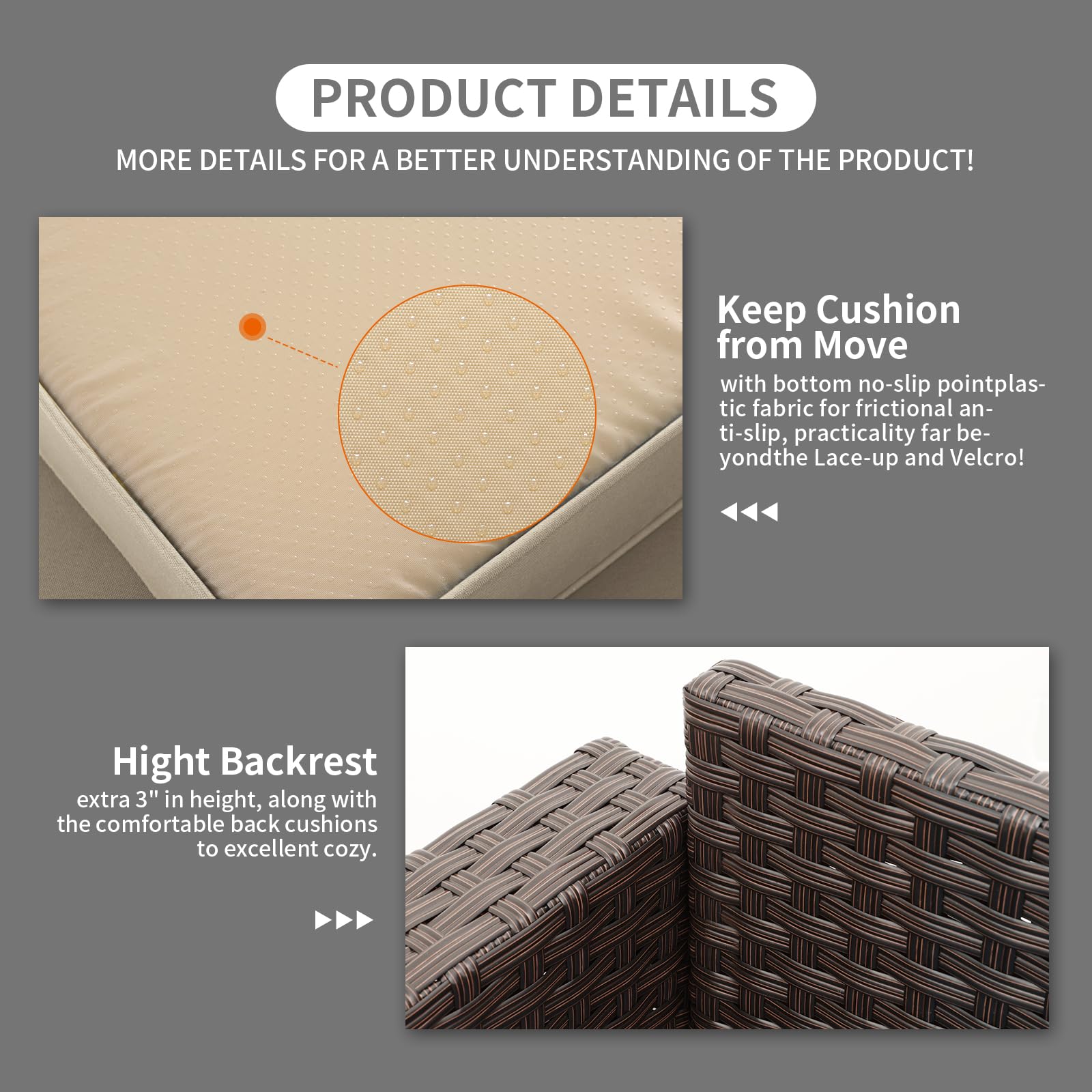 Oasishine Patio Furniture 3-seat Sofa Wicker Outdoor Furniture Outdoor Couch Deep Seat Hight Backrest Non-Slip Cushions, Khaki - CookCave