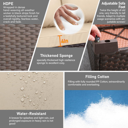 Oasishine Patio Furniture 3-seat Sofa Wicker Outdoor Furniture Outdoor Couch Deep Seat Hight Backrest Non-Slip Cushions, Khaki - CookCave