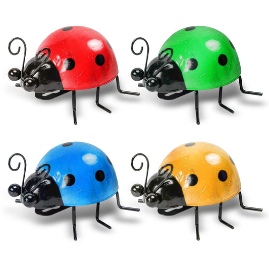 OBTANIM 4 Pack Colorful Cute Metal Ladybugs Garden Wall Art Decorative Yard Decorations Outdoor Lawn Wall Sculptures - CookCave