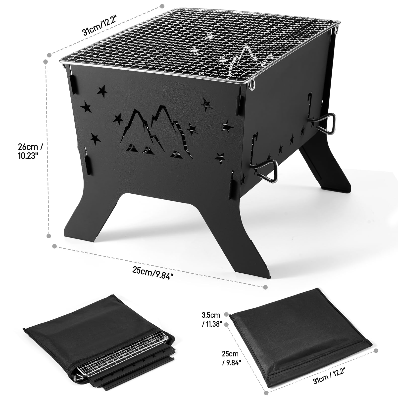 Odoland Camping Grill Portable Folding Charcoal Grills Backpacking BBQ Grill Campfire Grill with Carry Bag for Outdoor Cooking Hiking and Picnic - CookCave