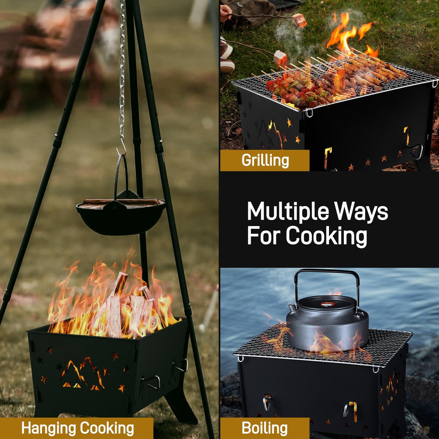 Odoland Camping Grill Portable Folding Charcoal Grills Backpacking BBQ Grill Campfire Grill with Carry Bag for Outdoor Cooking Hiking and Picnic - CookCave