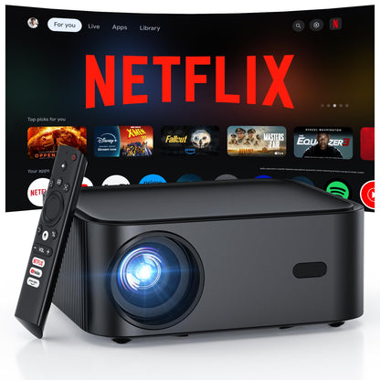Official Licensed Netflix Smart Projector, HAPPRUN Projector 4K with Wifi and Bluetooth, DoIby Audio, Built-in Apps, Native 1080P 1000ANSI, Electric Focus, Portable Projector for Home Cinema, Bedroom - CookCave