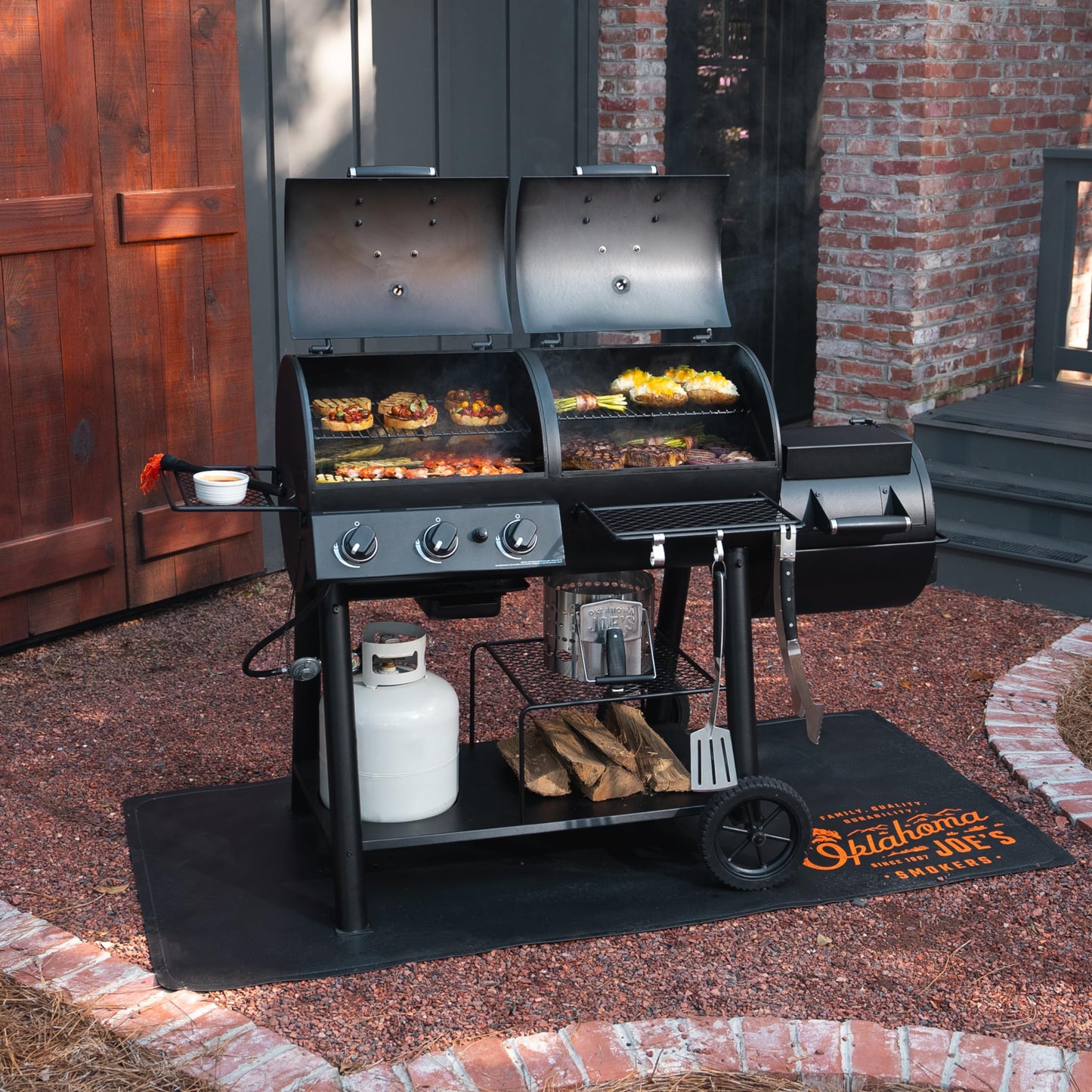 OKLAHOMA JOE'S® Canyon™ Charcoal and Propane Gas Combination Smoker and Grill, Black Steel, 24203004 - CookCave