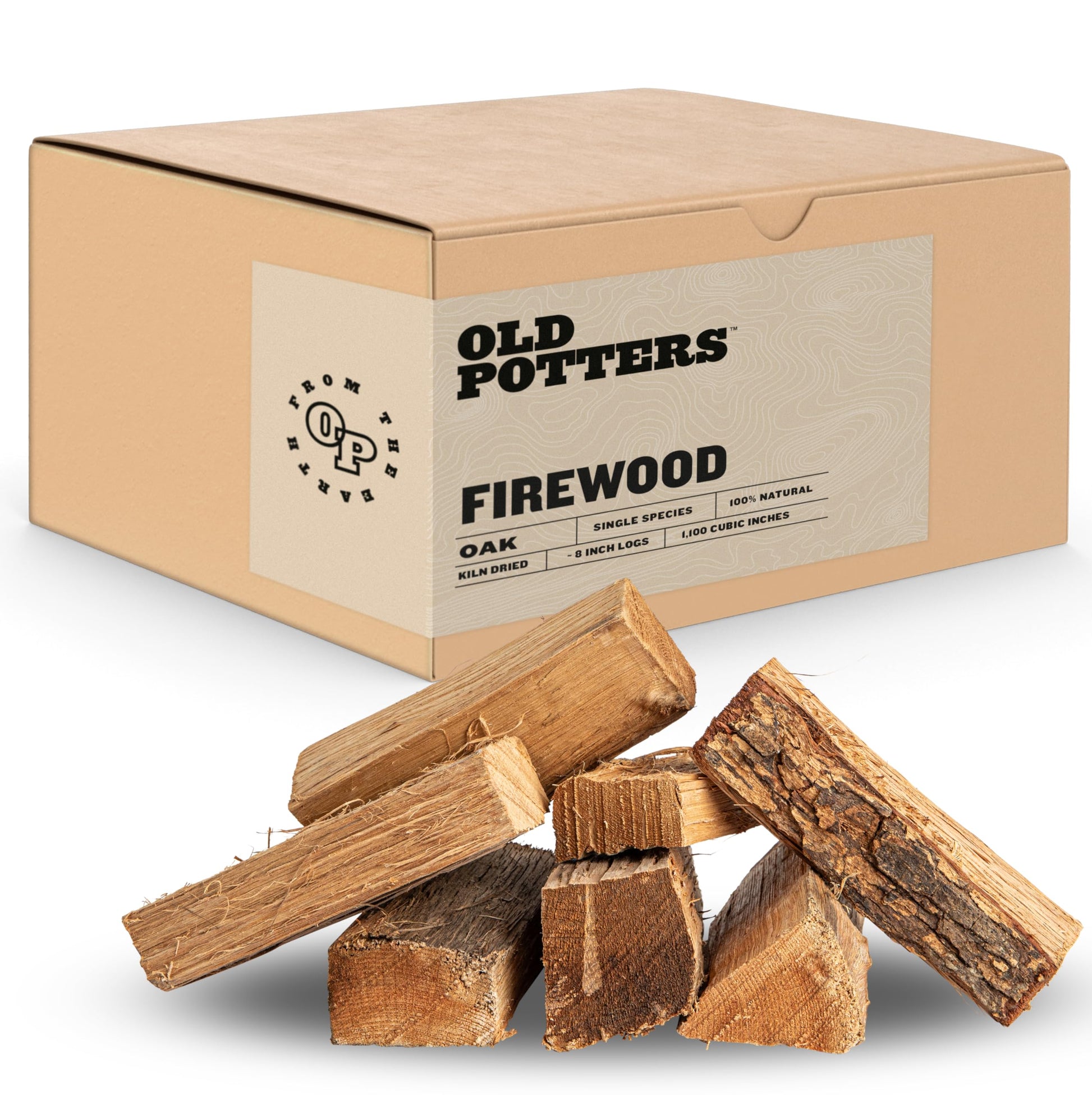 Old Potters Kiln Dried Firewood - Oak, 1100 Cu. in, 16-18 Logs ~ 8" x 2.5" Logs. Cooking Wood for Grilling, Smoking, and Firepits, Oak. - CookCave