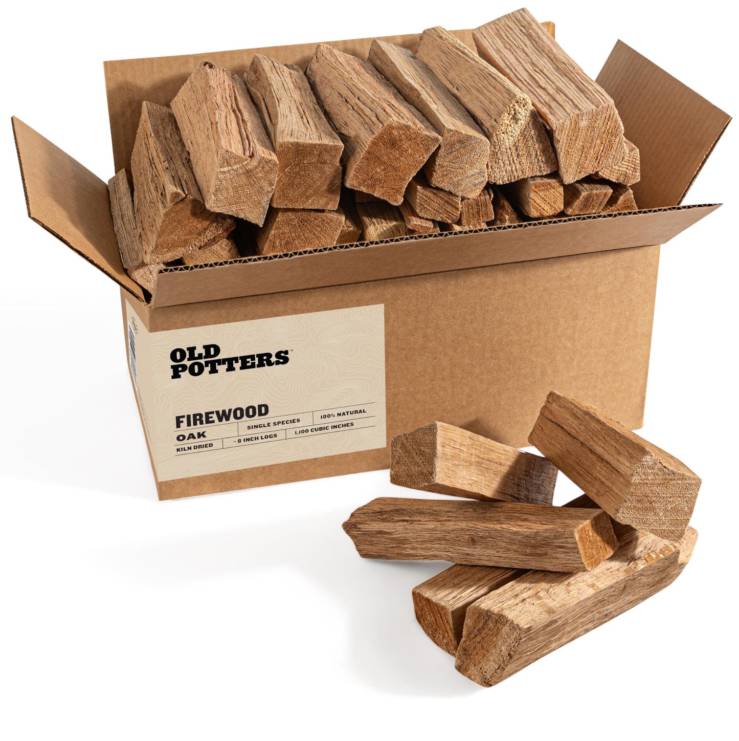 Old Potters Kiln Dried Firewood - Oak, 1100 Cu. in, 16-18 Logs ~ 8" x 2.5" Logs. Cooking Wood for Grilling, Smoking, and Firepits, Oak. - CookCave