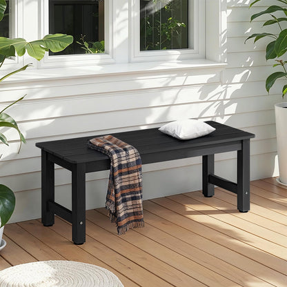 ONBRILL Outdoor Bench, 2-Person Poly Lumber Garden Bench, All-Weather Patio Bench Will not Rot and Fade for Garden, Porch, Backyard and Park, Easy Installation, Black - CookCave