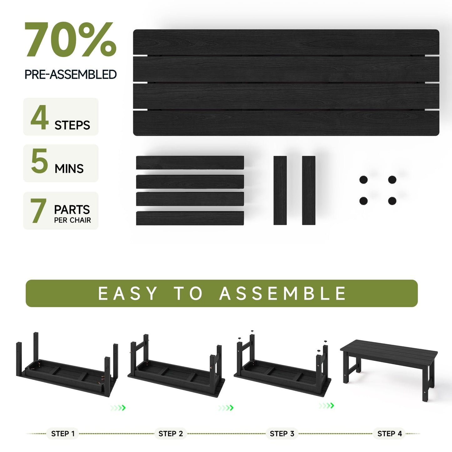 ONBRILL Outdoor Bench, 2-Person Poly Lumber Garden Bench, All-Weather Patio Bench Will not Rot and Fade for Garden, Porch, Backyard and Park, Easy Installation, Black - CookCave