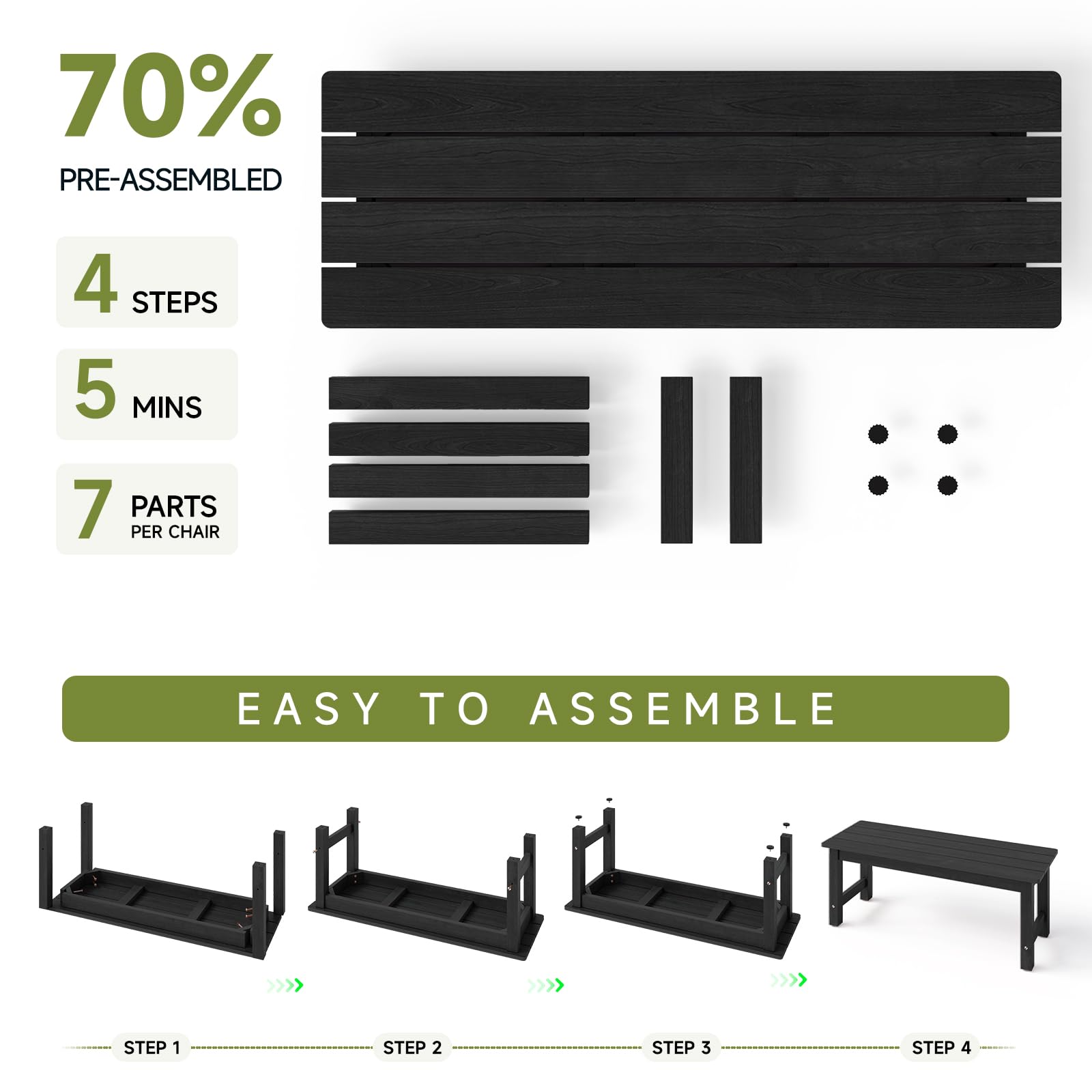 ONBRILL Outdoor Bench, 2-Person Poly Lumber Garden Bench, All-Weather Patio Bench Will not Rot and Fade for Garden, Porch, Backyard and Park, Easy Installation, Black - CookCave