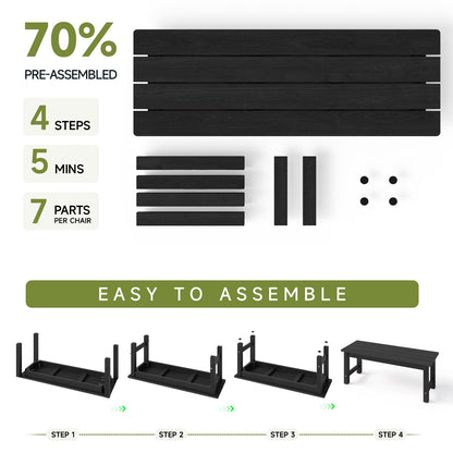 ONBRILL Outdoor Bench, 2-Person Poly Lumber Garden Bench, All-Weather Patio Bench Will not Rot and Fade for Garden, Porch, Backyard and Park, Easy Installation, Black - CookCave