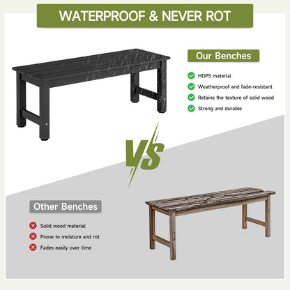 ONBRILL Outdoor Bench, 2-Person Poly Lumber Garden Bench, All-Weather Patio Bench Will not Rot and Fade for Garden, Porch, Backyard and Park, Easy Installation, Black - CookCave