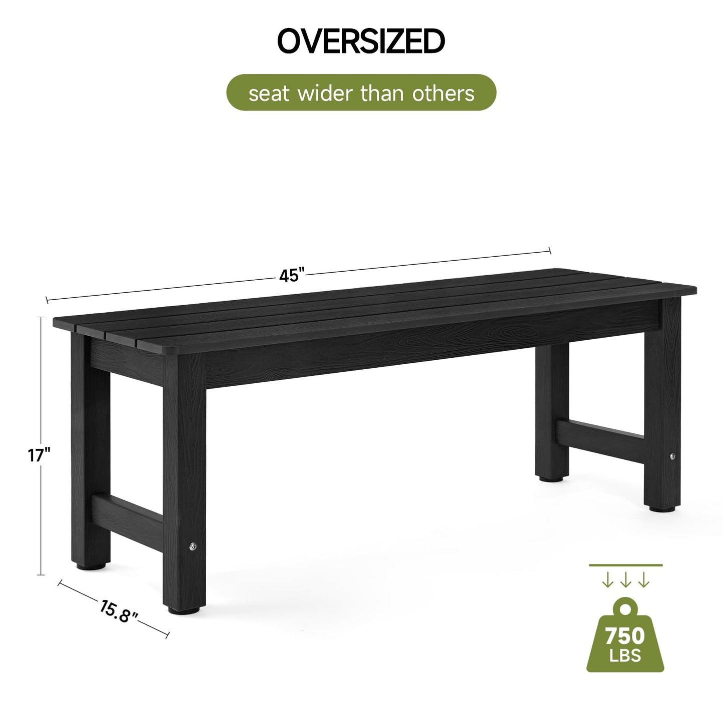 ONBRILL Outdoor Bench, 2-Person Poly Lumber Garden Bench, All-Weather Patio Bench Will not Rot and Fade for Garden, Porch, Backyard and Park, Easy Installation, Black - CookCave