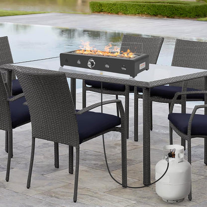 Onlyfire 28'' Tabletop Fire Pit Table, Propane Gas Firepit with Bottom Air Intake, Glass Wind Guard and Lava Rock, Outdoor Rectangular Smokeless Fireplace - CookCave