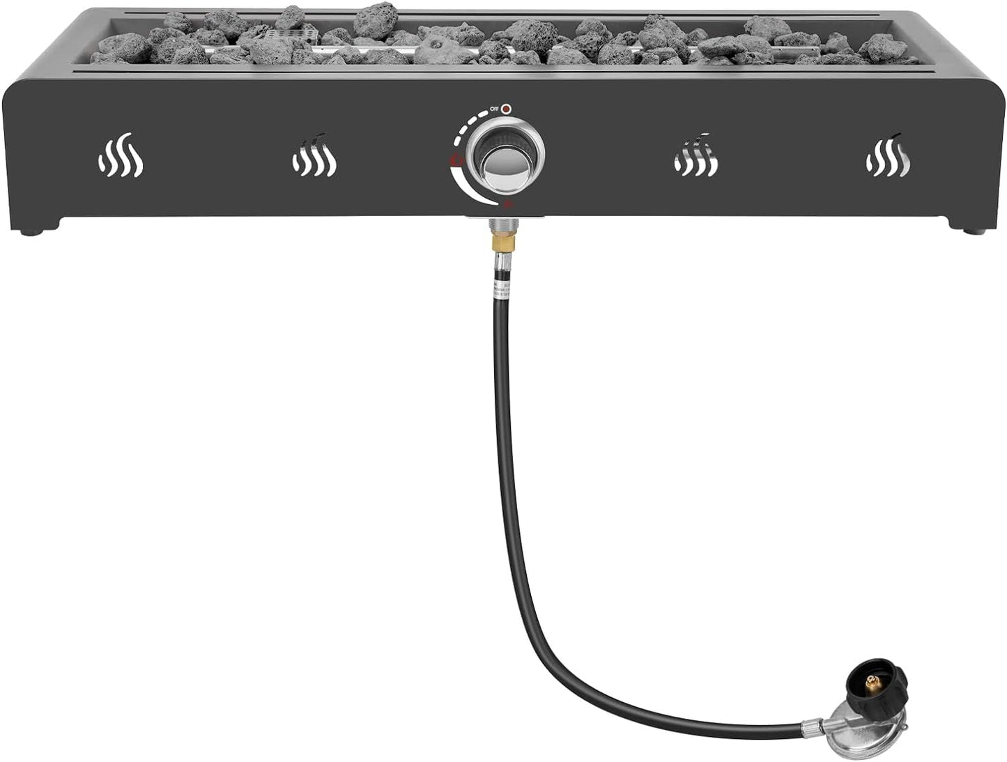 Onlyfire 28'' Tabletop Fire Pit Table, Propane Gas Firepit with Bottom Air Intake, Glass Wind Guard and Lava Rock, Outdoor Rectangular Smokeless Fireplace - CookCave