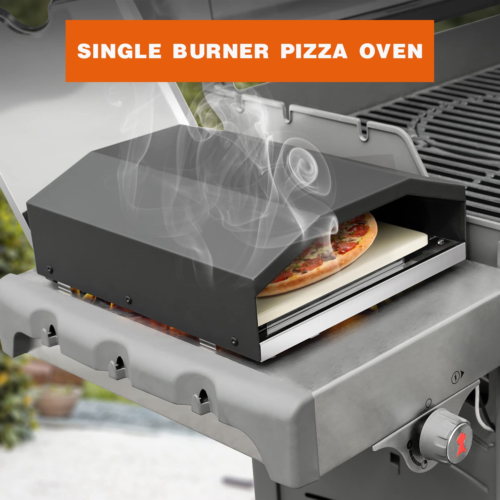 onlyfire Outdoor Pizza Oven for Gas Grill Side Burner, Burner Top Pizza Oven Kit with Pizza Stone and Pizza Peel, 10.8'' x 12.4'' Single Burner Cooking Accessory for Camping, Backyard and Patio - CookCave