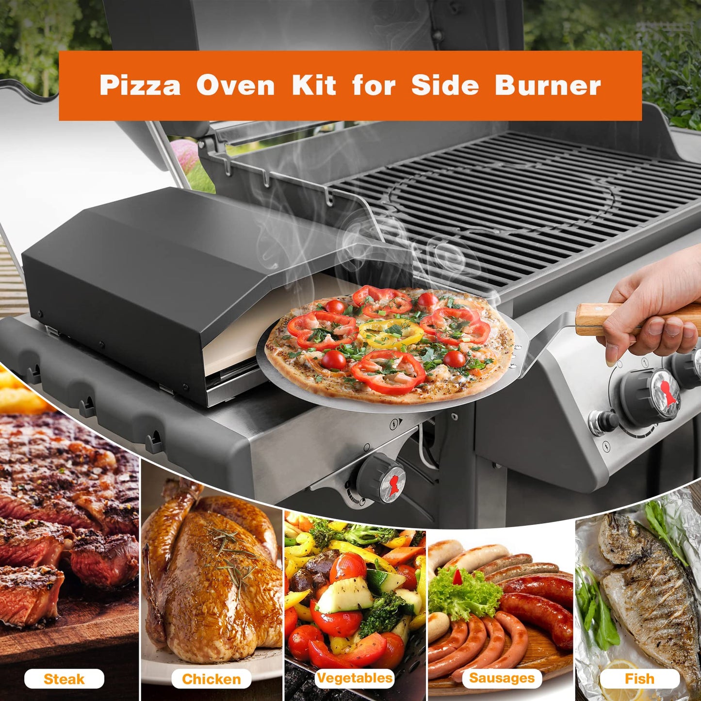 onlyfire Outdoor Pizza Oven for Gas Grill Side Burner, Burner Top Pizza Oven Kit with Pizza Stone and Pizza Peel, 10.8'' x 12.4'' Single Burner Cooking Accessory for Camping, Backyard and Patio - CookCave
