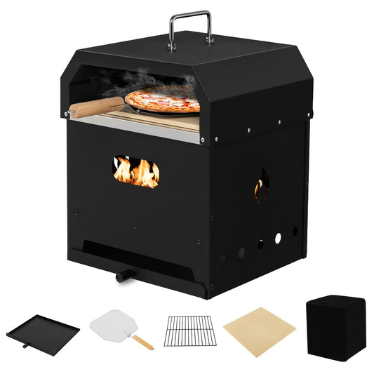 ORALNER Pizza Oven Outdoor, 4-in-1 Wood Fired Pizza Oven and Grill Combo W/ 12" Pizza Stone, Pizza Peel, Water-Proof Cover & Grill Grate, Portable Fire Pit Backyard Pizza Maker for Party, Camping - CookCave
