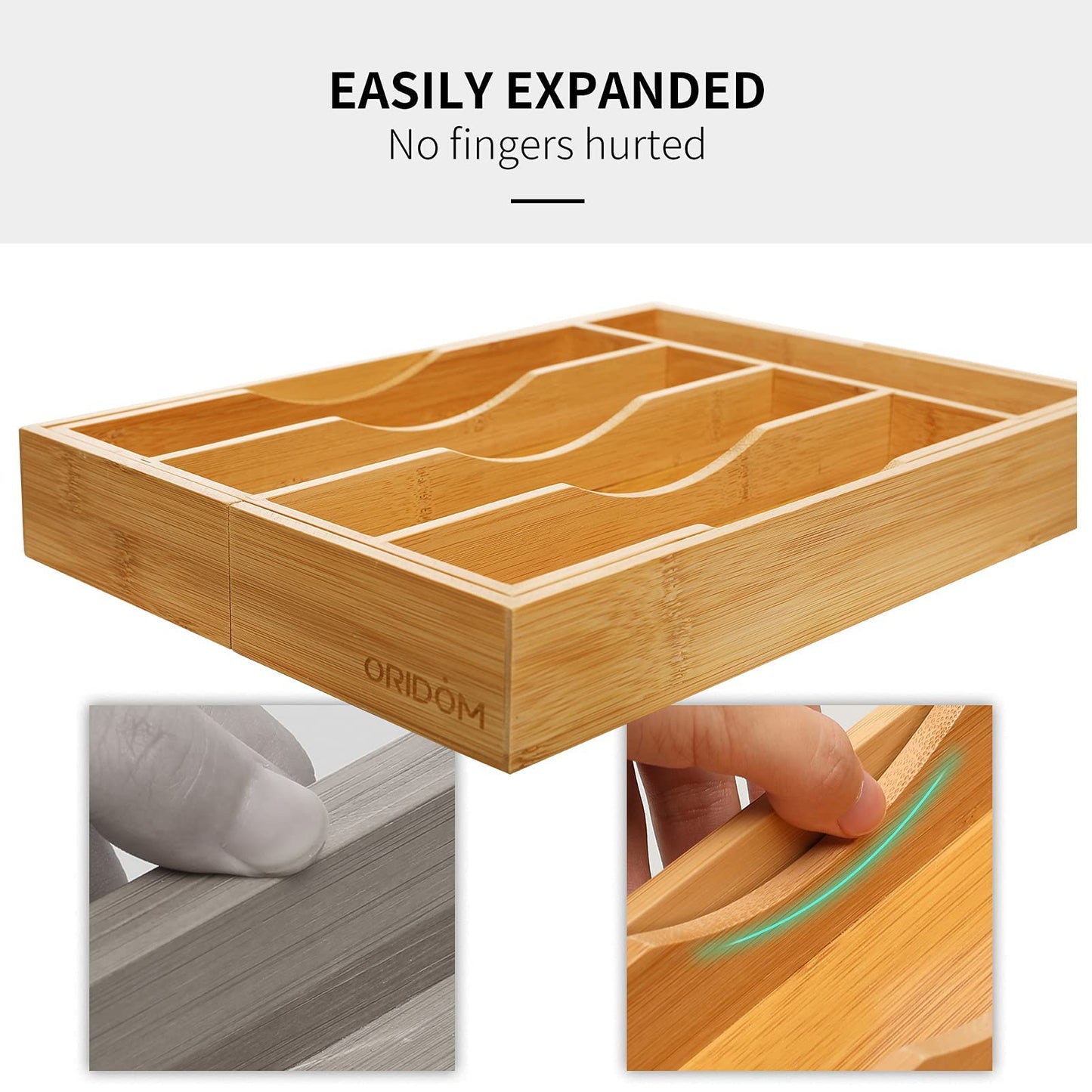 oridom Expandable Bamboo Kitchen Drawer Organizer for Cutlery and Utensils, Adjustable Bamboo Wood Cutlery Tray in Drawer for Flatware and Silverware in Kitchen, (Natural) - CookCave