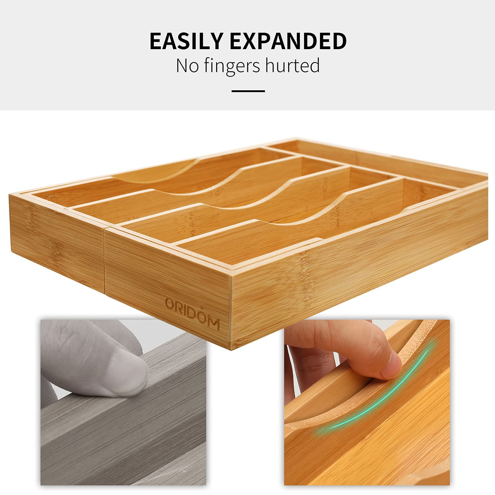 oridom Expandable Bamboo Kitchen Drawer Organizer for Cutlery and Utensils, Adjustable Bamboo Wood Cutlery Tray in Drawer for Flatware and Silverware in Kitchen, (Natural) - CookCave
