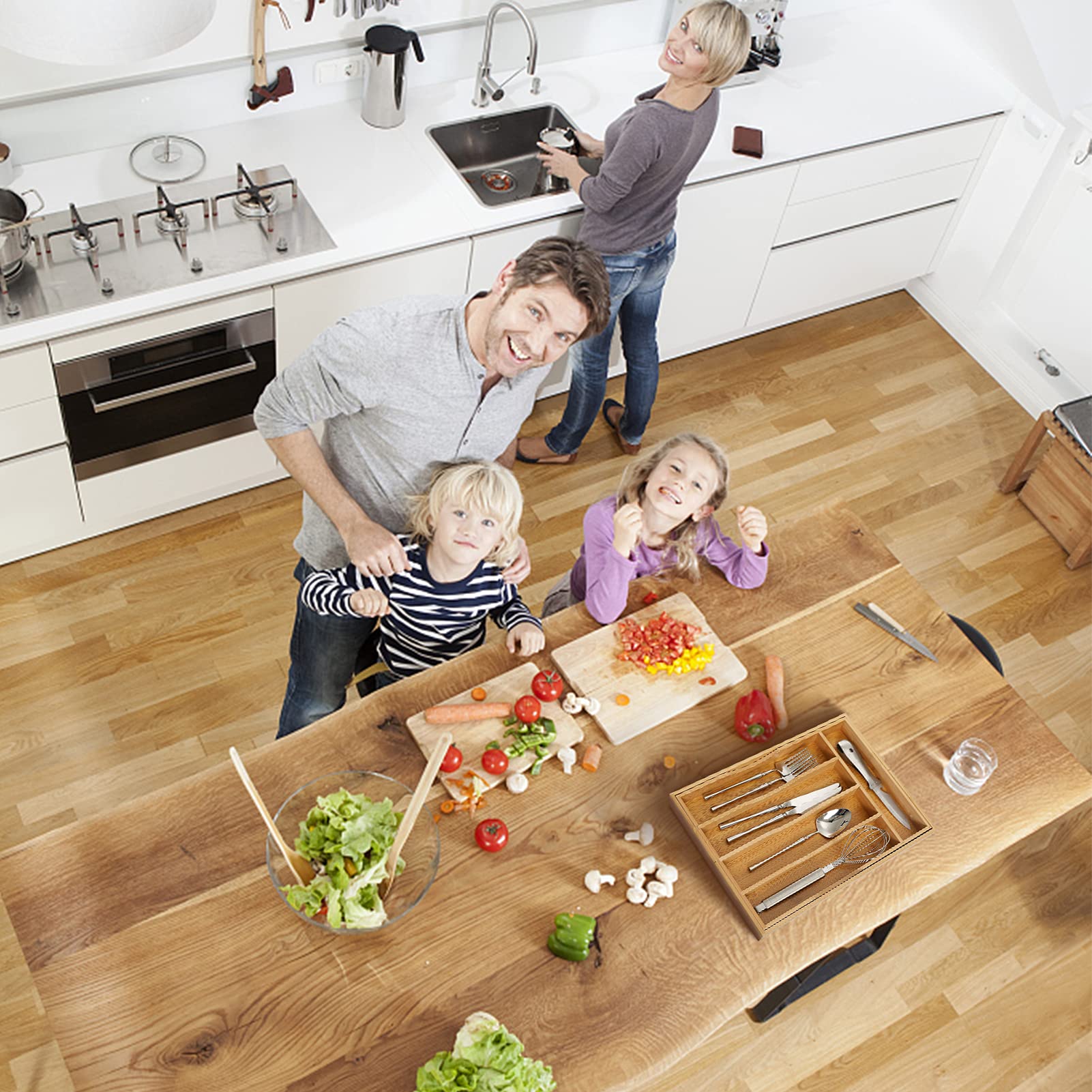 oridom Expandable Bamboo Kitchen Drawer Organizer for Cutlery and Utensils, Adjustable Bamboo Wood Cutlery Tray in Drawer for Flatware and Silverware in Kitchen, (Natural) - CookCave