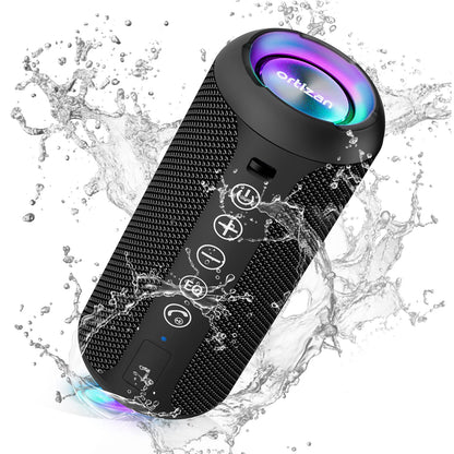 Ortizan Portable Bluetooth Speaker: IPX7 Waterproof, 24W Loud Sound, Deep Bass, Bluetooth 5.3, LED Lights, Wireless Stereo Pairing, 30H Playtime, for Home/Outdoor/Party/Beach, Birthday Gift (Black) - CookCave