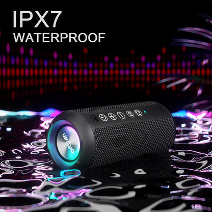 Ortizan Portable Bluetooth Speaker: IPX7 Waterproof, 24W Loud Sound, Deep Bass, Bluetooth 5.3, LED Lights, Wireless Stereo Pairing, 30H Playtime, for Home/Outdoor/Party/Beach, Birthday Gift (Black) - CookCave