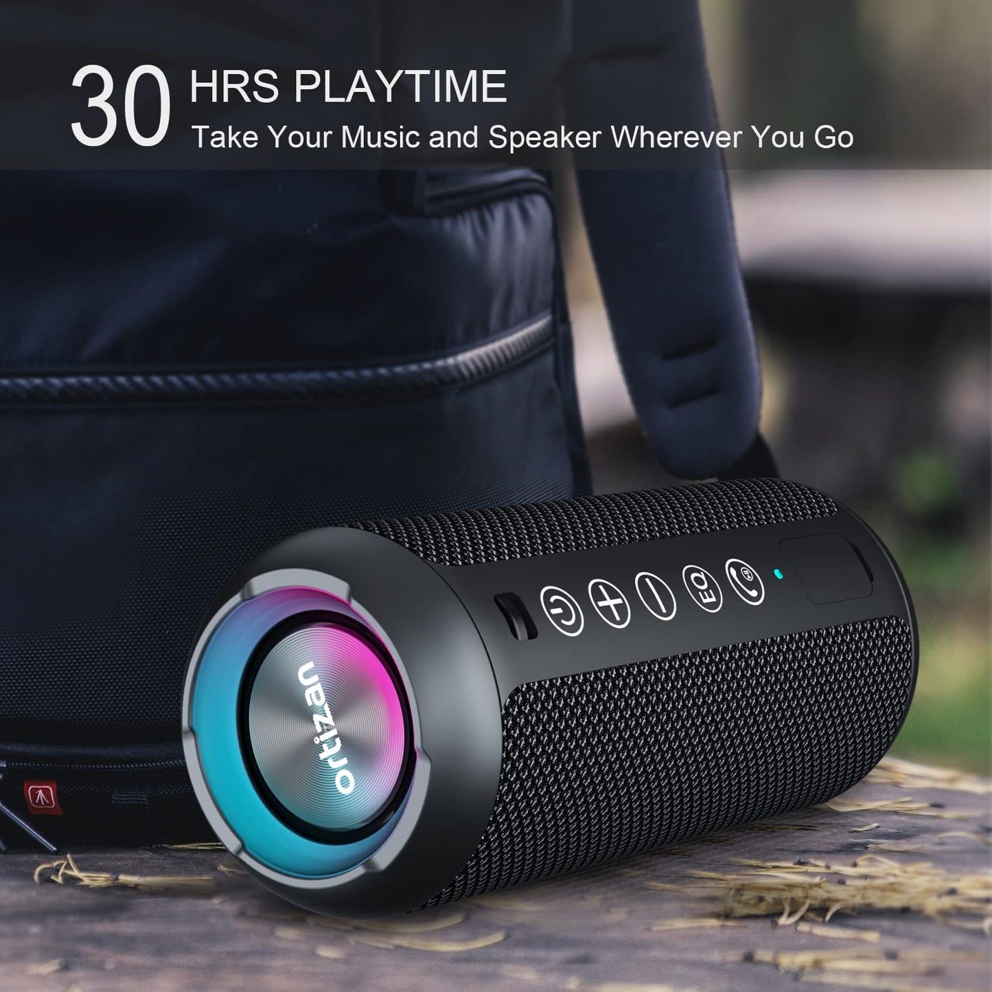Ortizan Portable Bluetooth Speaker: IPX7 Waterproof, 24W Loud Sound, Deep Bass, Bluetooth 5.3, LED Lights, Wireless Stereo Pairing, 30H Playtime, for Home/Outdoor/Party/Beach, Birthday Gift (Black) - CookCave