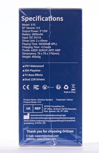 Ortizan Portable Bluetooth Speaker: IPX7 Waterproof, 24W Loud Sound, Deep Bass, Bluetooth 5.3, LED Lights, Wireless Stereo Pairing, 30H Playtime, for Home/Outdoor/Party/Beach, Birthday Gift (Black) - CookCave