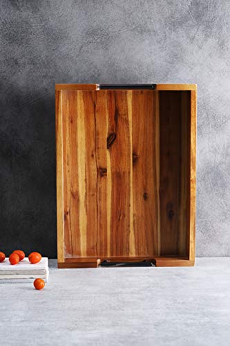 Ottoman Tray, 16.5"x12.5" Acacia Wood Serving Tray with Black Metal Handles, Great for Ottoman Tray, Food Tray, Breakfast Tray, Eating Tray…… - CookCave