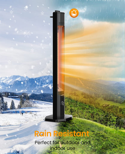 Outdoor Electric Patio Heater, Haimmy 42in Infrared Heater with Remote, 9 Heat Levels, 9H Timers, 1500W Instant Heating, Safety Lock, Tip-Over & Overheat Protection, IPX5 Waterproof Tower Space Heater - CookCave