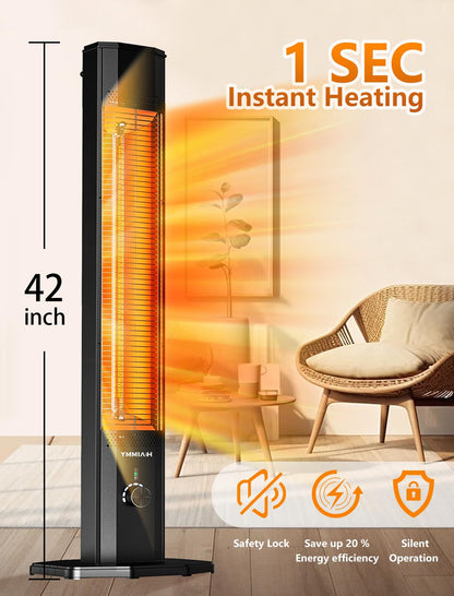 Outdoor Electric Patio Heater, Haimmy 42in Infrared Heater with Remote, 9 Heat Levels, 9H Timers, 1500W Instant Heating, Safety Lock, Tip-Over & Overheat Protection, IPX5 Waterproof Tower Space Heater - CookCave