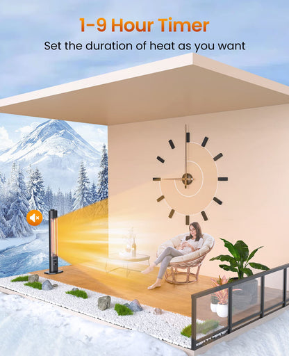 Outdoor Electric Patio Heater, Haimmy 42in Infrared Heater with Remote, 9 Heat Levels, 9H Timers, 1500W Instant Heating, Safety Lock, Tip-Over & Overheat Protection, IPX5 Waterproof Tower Space Heater - CookCave