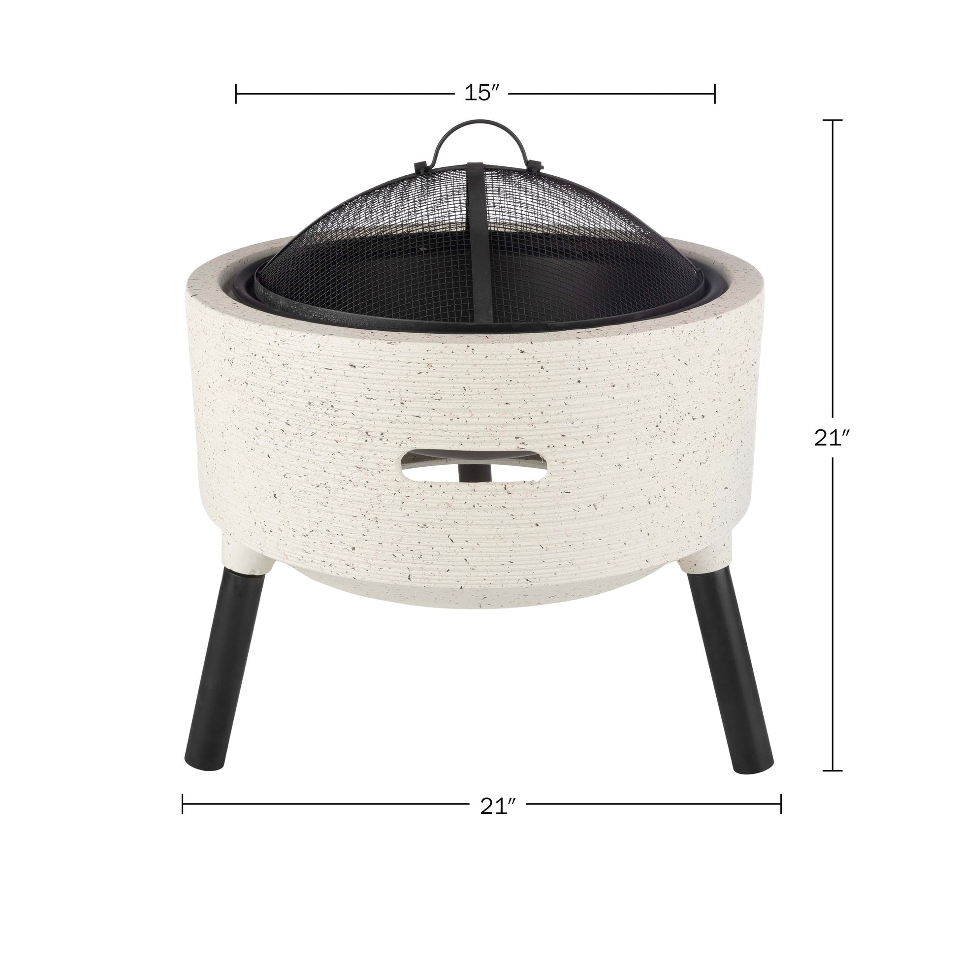 Outdoor Fire Pit - 21” Round Faux Concrete Firepit - Wood Burning Fire Pit with Poker, Screen, Cover - Wood Fire Pits for Outside Patio by Pure Garden - CookCave